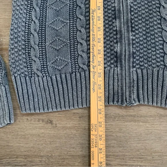 Carbon 2 Cobalt Cable Knit Zip Sweater Adult L Blue Gray Cotton Linen Stavanger - Picture 5 of 7